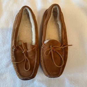 Womens LL Bean Double Sole Brown Suede Moccasin Slippers Size 8